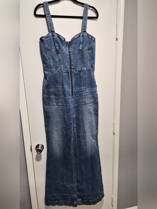 Alice + Olivia Jeans Lovetta Denim Wide Leg Jumpsuit Monterey Blue Size 30 - Picture 4 of 12